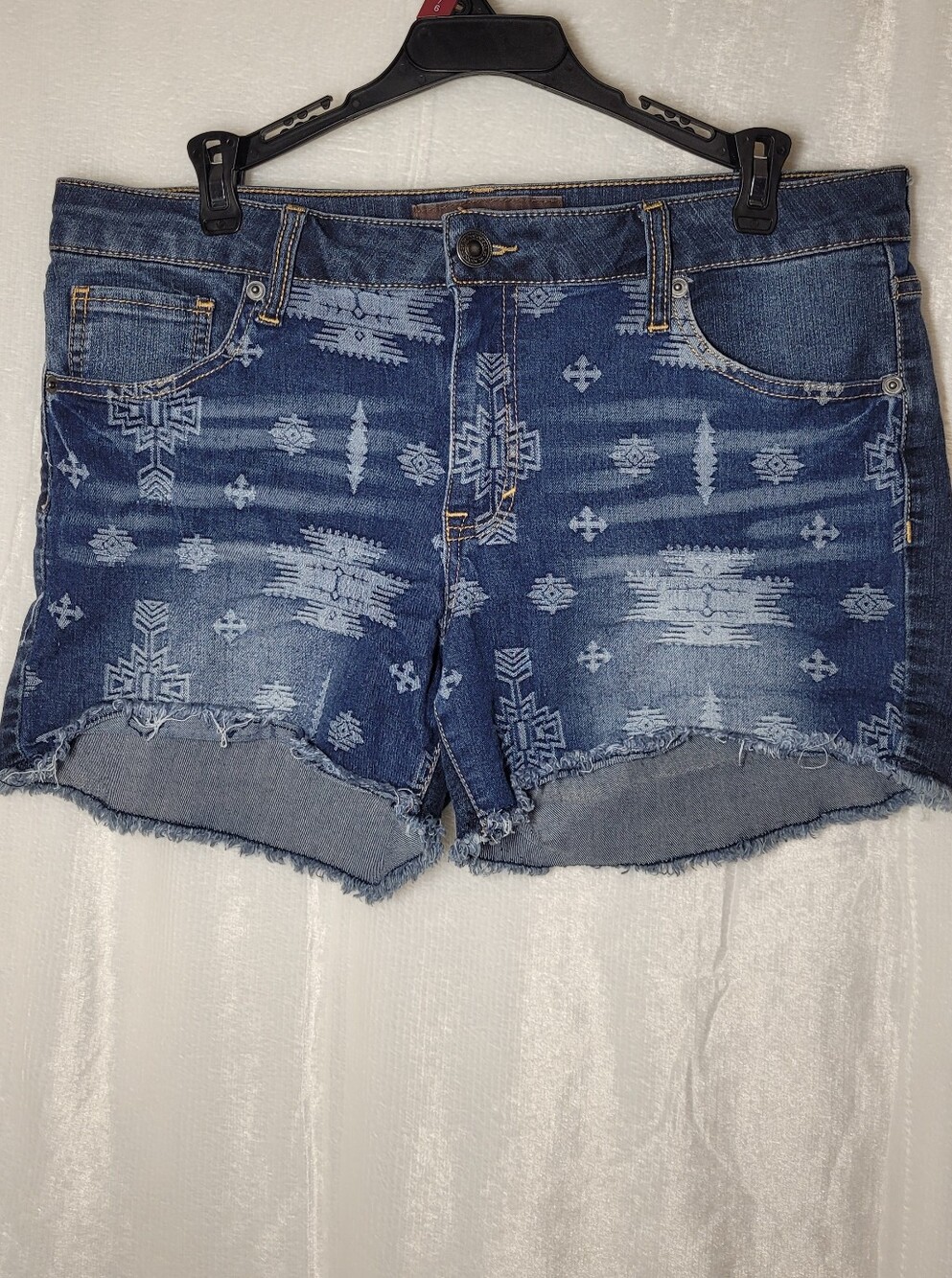 Bit & Bridle Aztec Print Denim Cutoff Shorts - Blue